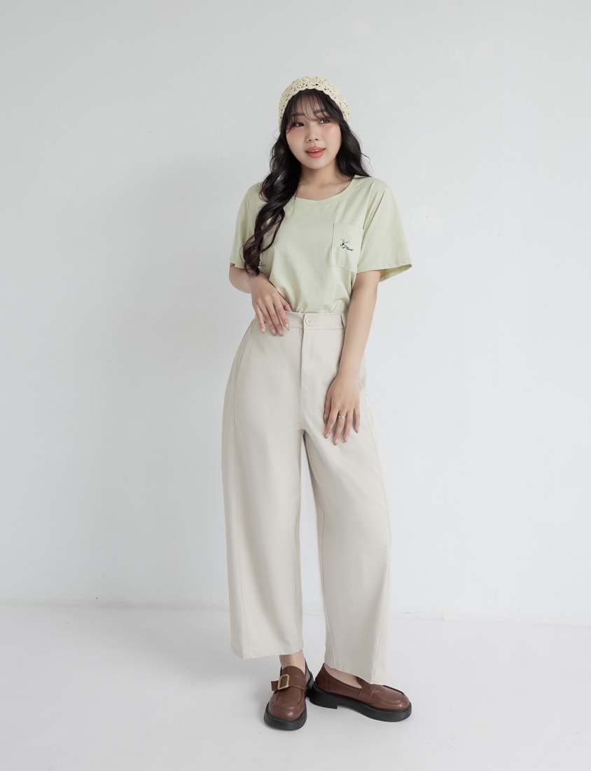Sharp Curved Seam Twill Plus Size Pants