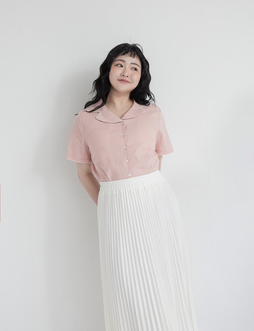 Cute Jacquard Contrast Cuban Collar Plus Size Shirt