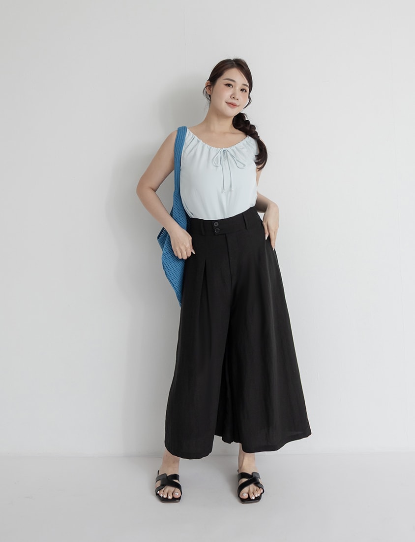 High Waist Slim Fit Lyocell Linen Cropped Plus Size Wide Leg Pants