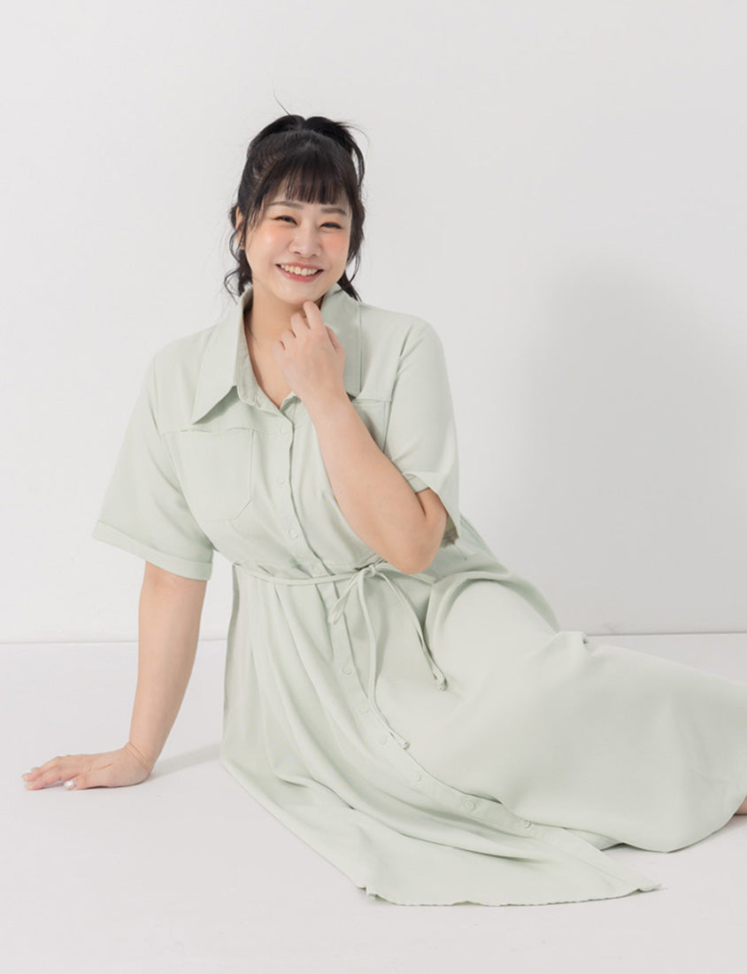 Vintage Japanese Style Button-Up Collar Plus Size Maxi Dress