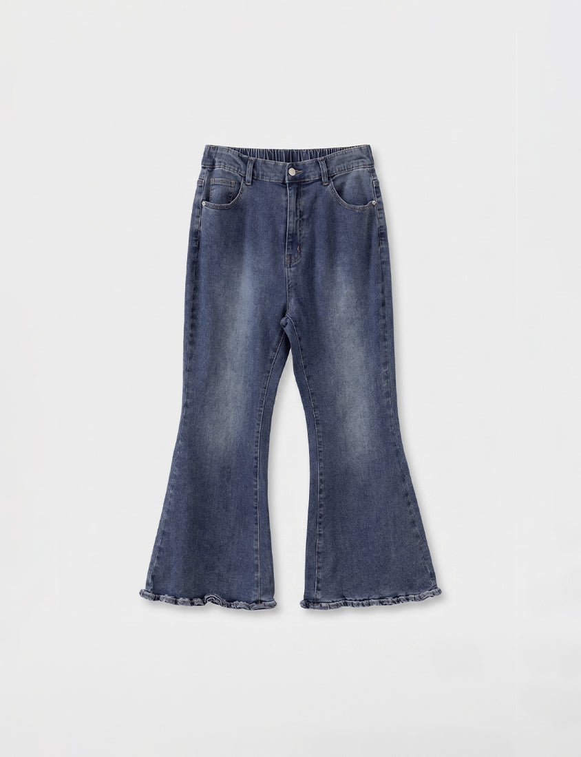 Stretch Ruffle Hem Plus Size Flared Jeans