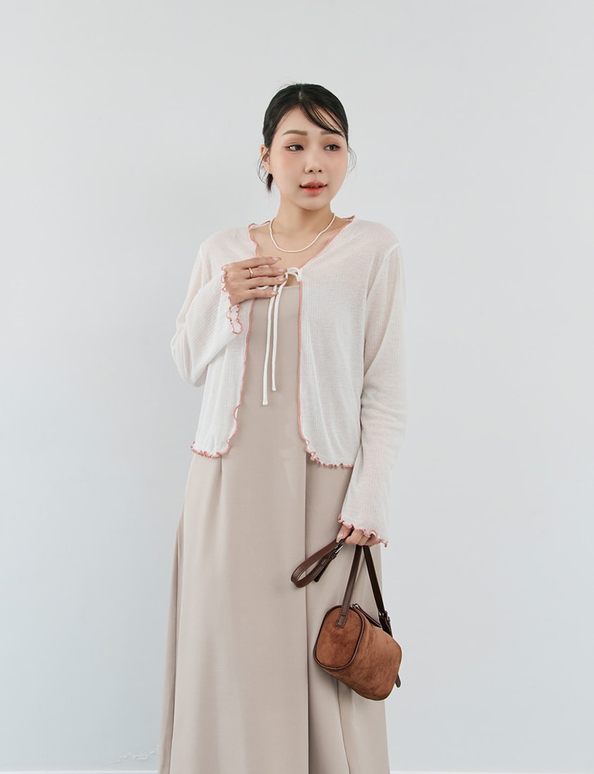 MISS. Contrast Ruffle Tie-Front Plus Size Cardigan