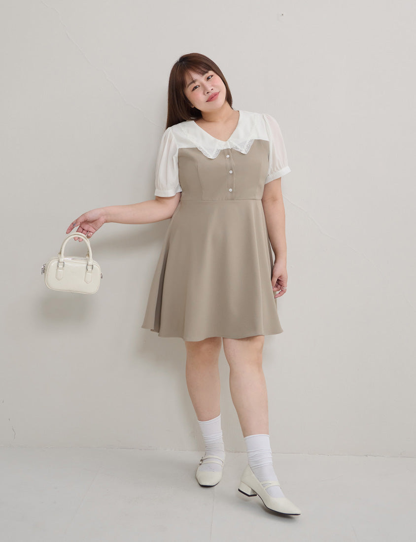 Faux Two Piece Lace Collar Plus Size Mini Dress