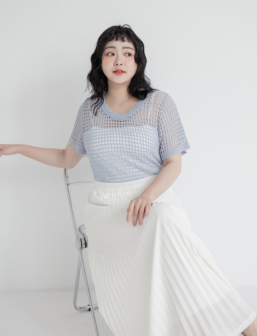 Summer Hollow Knit Short Sleeve Plus Size Top