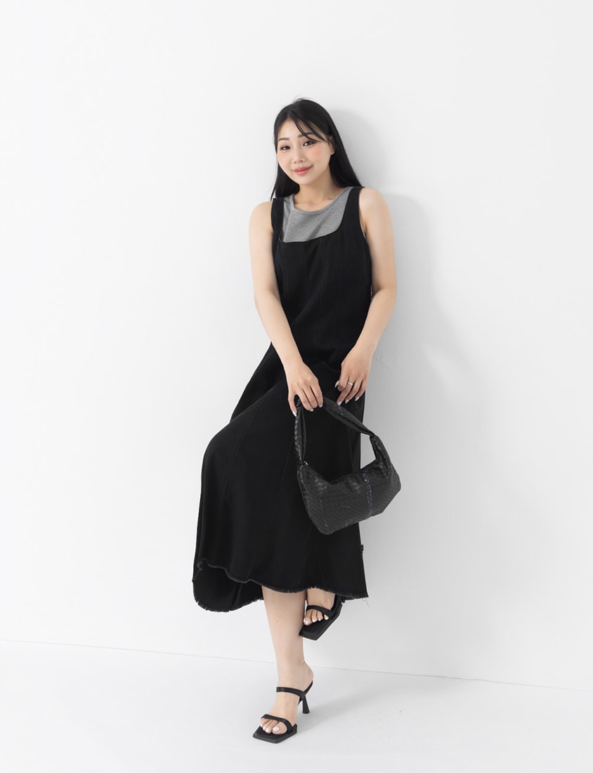 Tencel Silky Denim Square Neck Flare Plus Size Dress