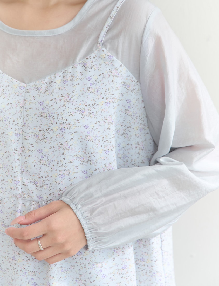 Floral Faux Two Piece Sheer Plus Size Long Sleeve Top