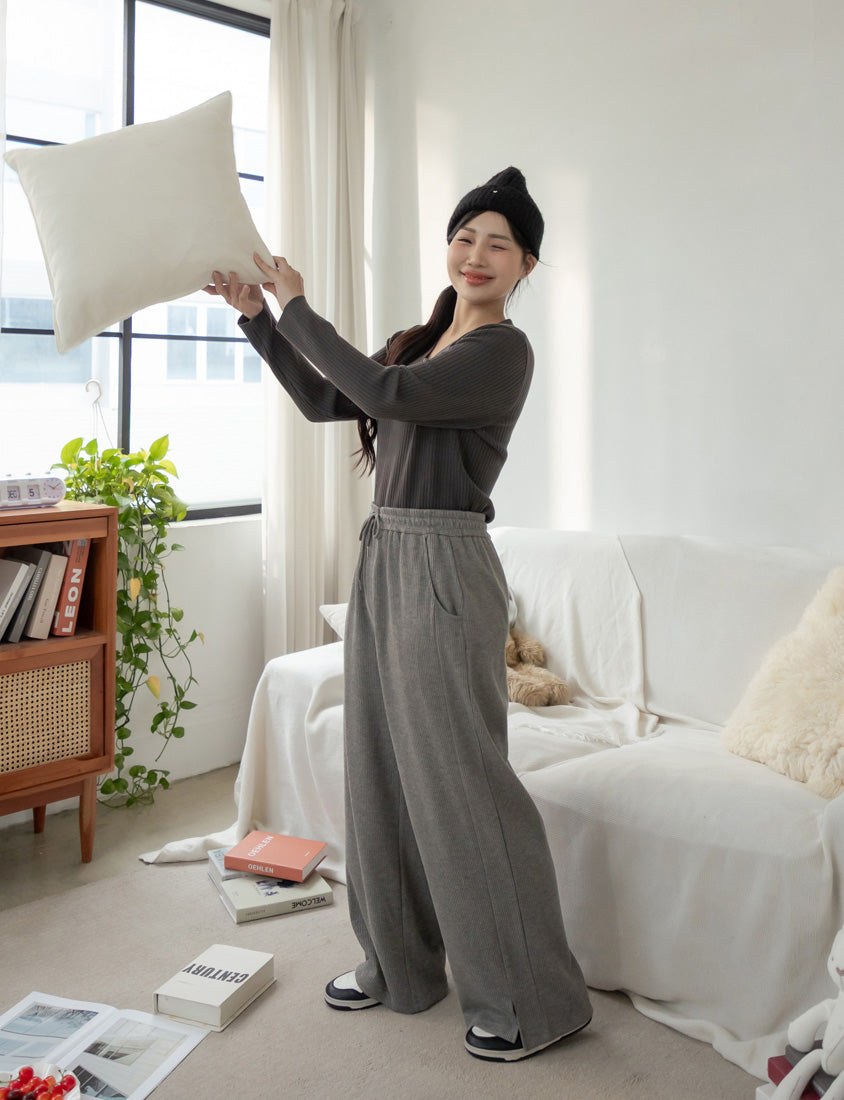 Comfy Slimming Drawstring Fine Plus Size Ribbed Pants