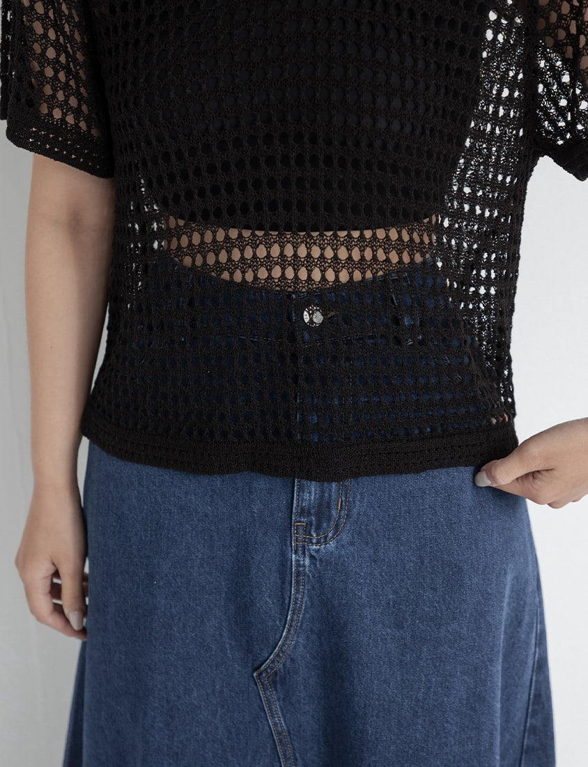 Summer Hollow Knit Short Sleeve Plus Size Top