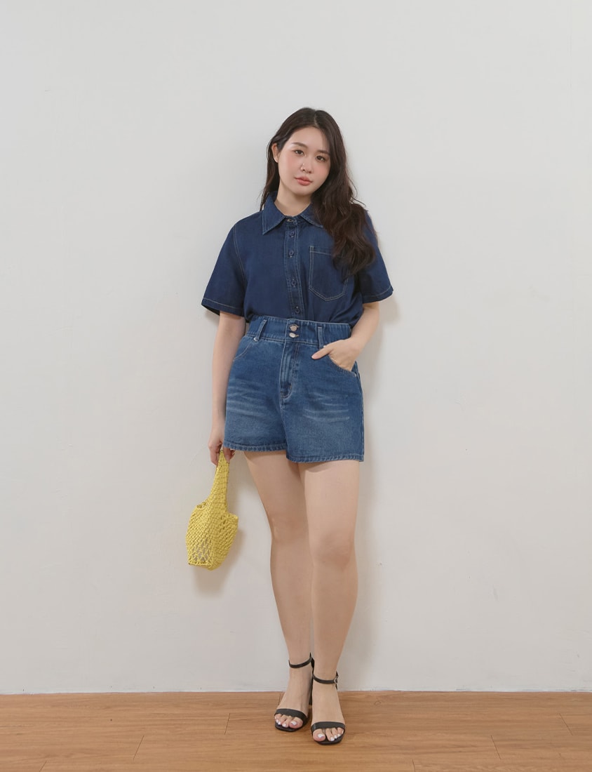 High Waist Hip-Lifting Stitch Plus Size Denim Shorts
