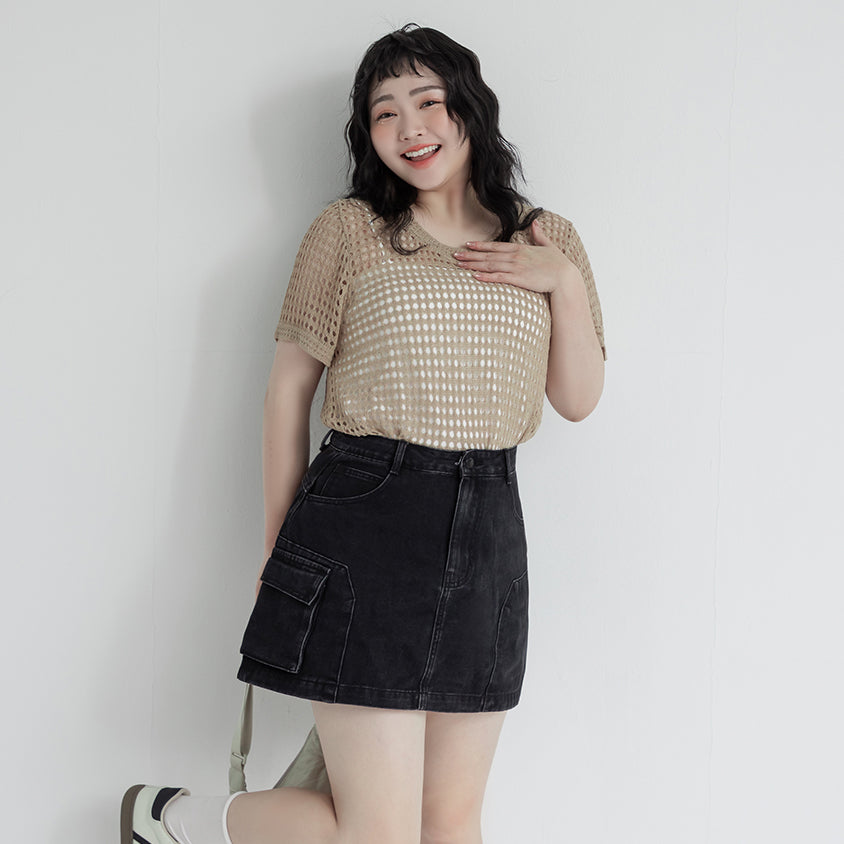 Summer Hollow Knit Short Sleeve Plus Size Top