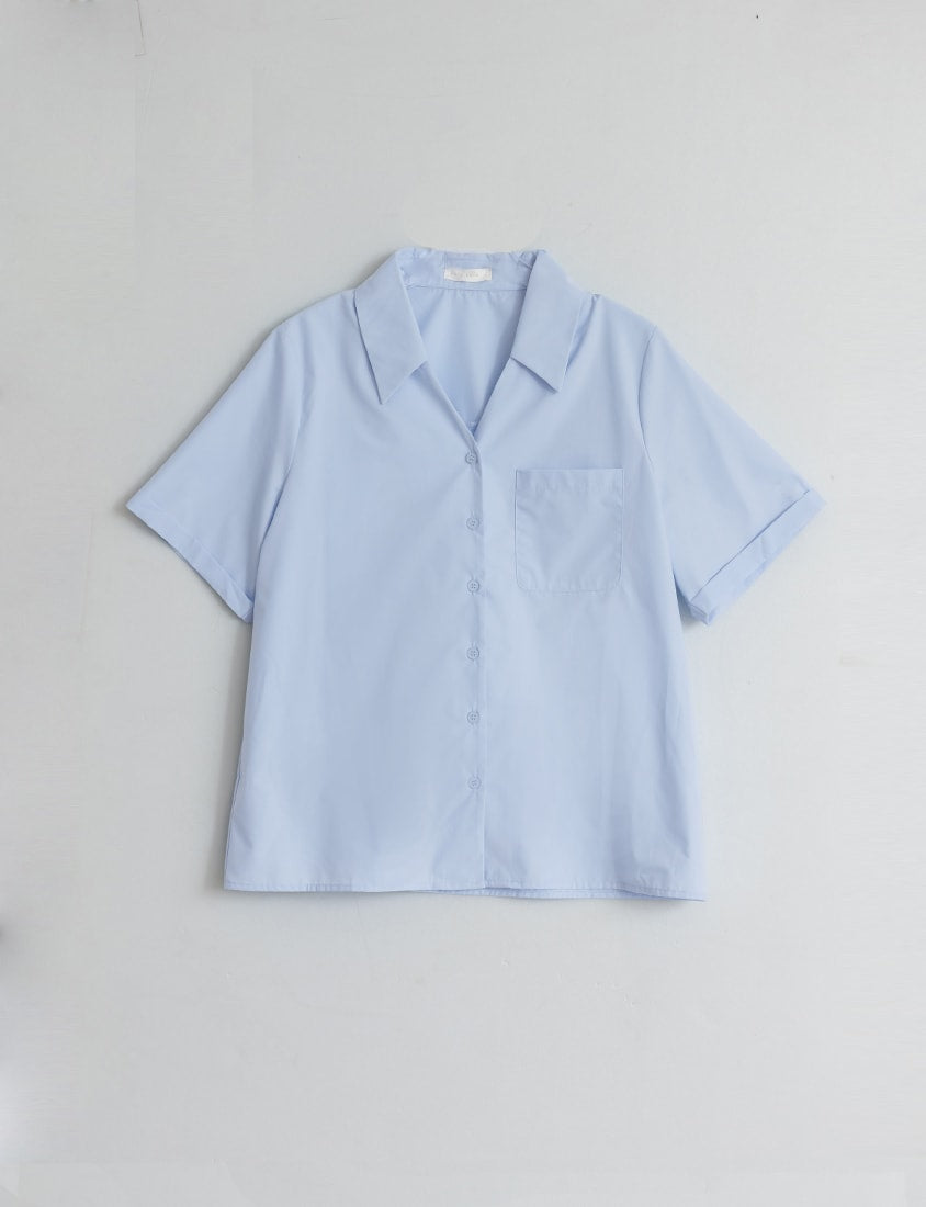 MISS. Minimal V-Neck Placket Rolled Sleeve Plus Size Shirt