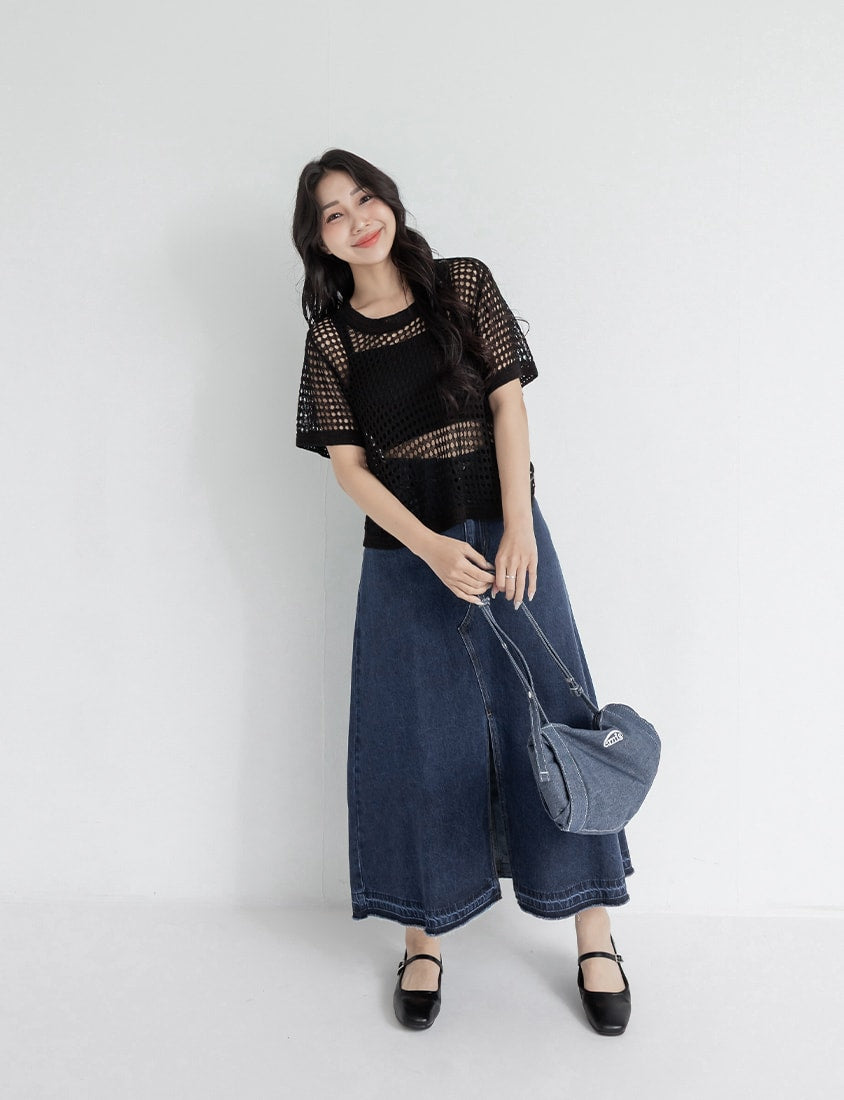 Summer Hollow Knit Short Sleeve Plus Size Top