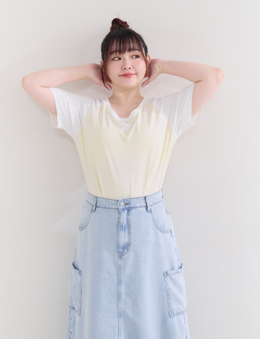 Casual Raglan Contrast Sleeve Plus Size Tee