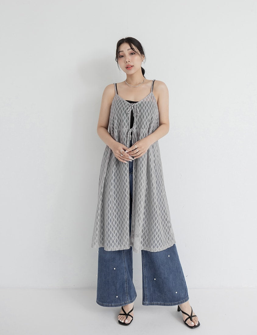 MISS. 2-Way Diamond Pattern Tie Plus Size Long Vest