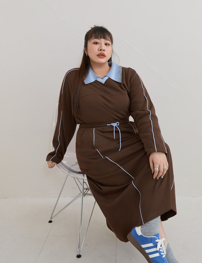 American Sporty Colorblock Piped Plus Size Maxi Skirt