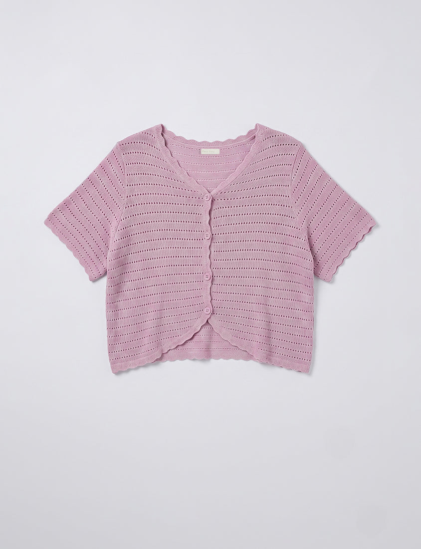 Cute Frill Trim Cutout Cropped Knit Plus Size Cardigan