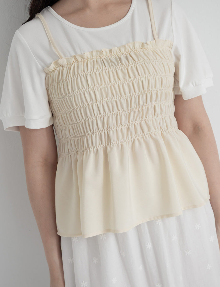 Sweet Crinkle Faux Two-Piece Short Sleeve Plus Size Top
