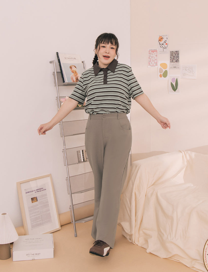 Youthful Contrast Stripe Polo Plus Size Top