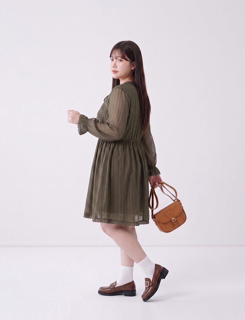 Vintage Lace Cinched Waist Plus Size Mini Dress
