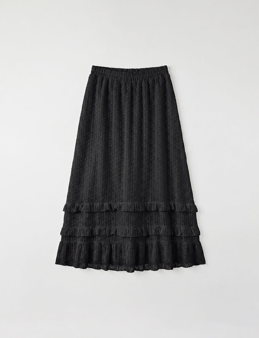 Romantic Floral Lace Tiered Plus Size Maxi Skirt