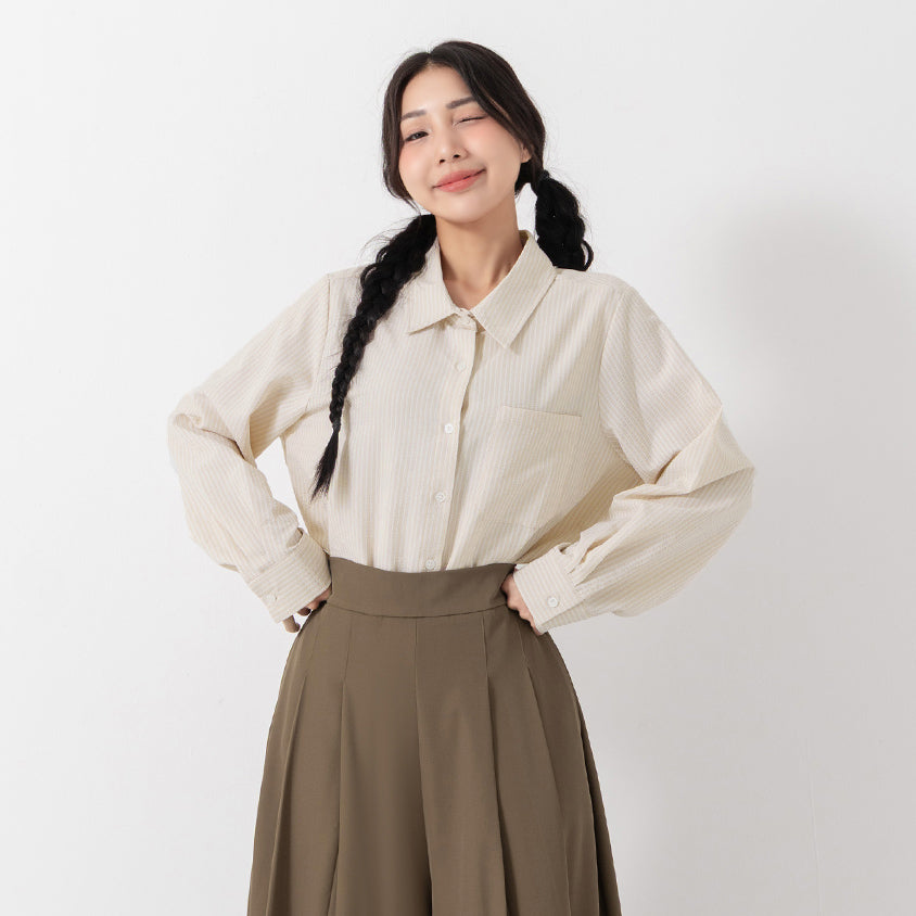 Textured Crinkle Stripe Plus Size Shirt
