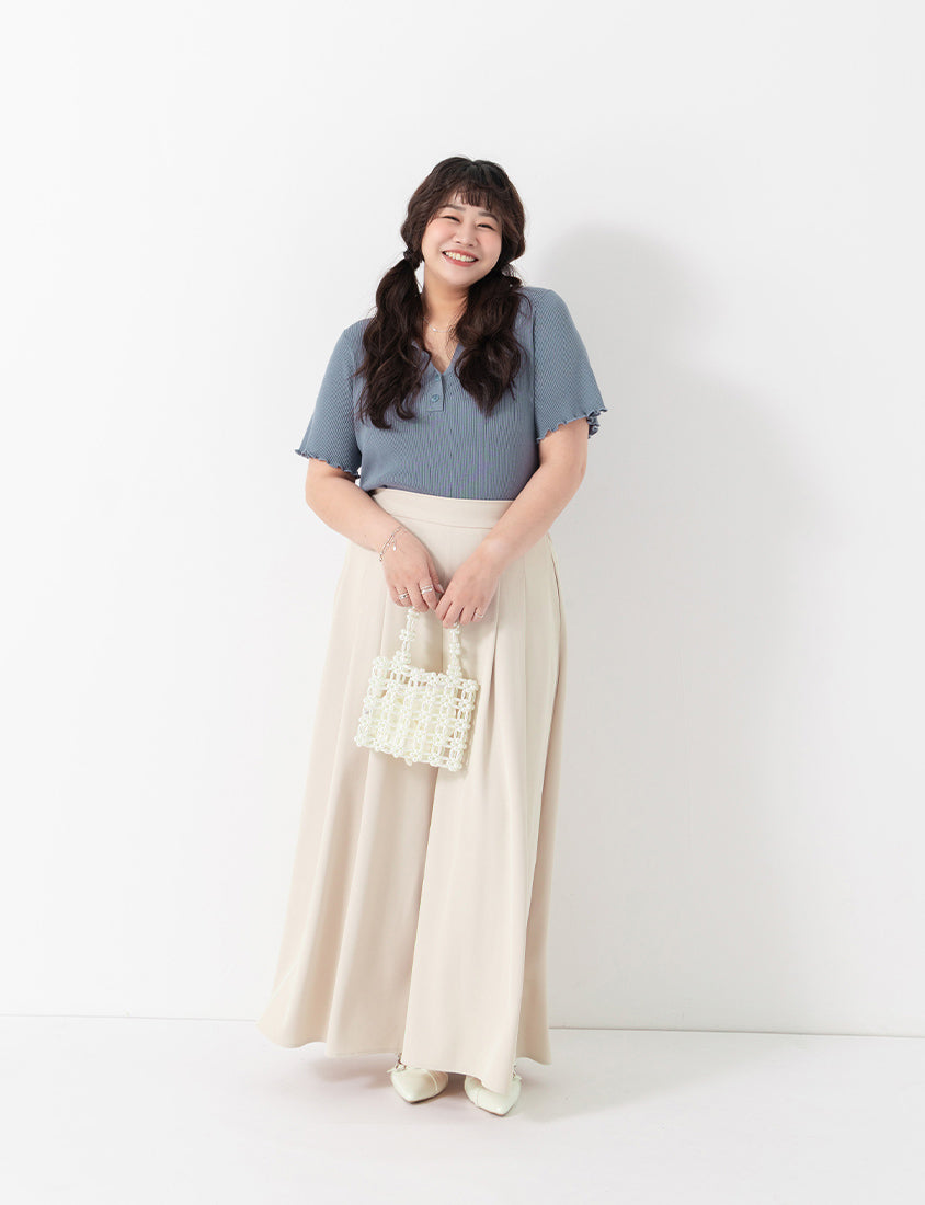 MISS. Polo Collar Ribbed Knit Plus Size Top