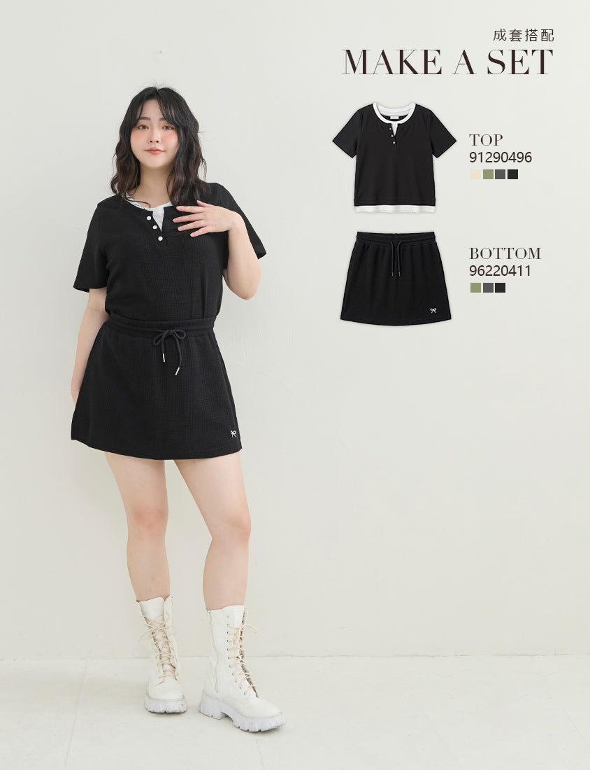 Waffle Knit Faux Two-Piece Plus Size Top