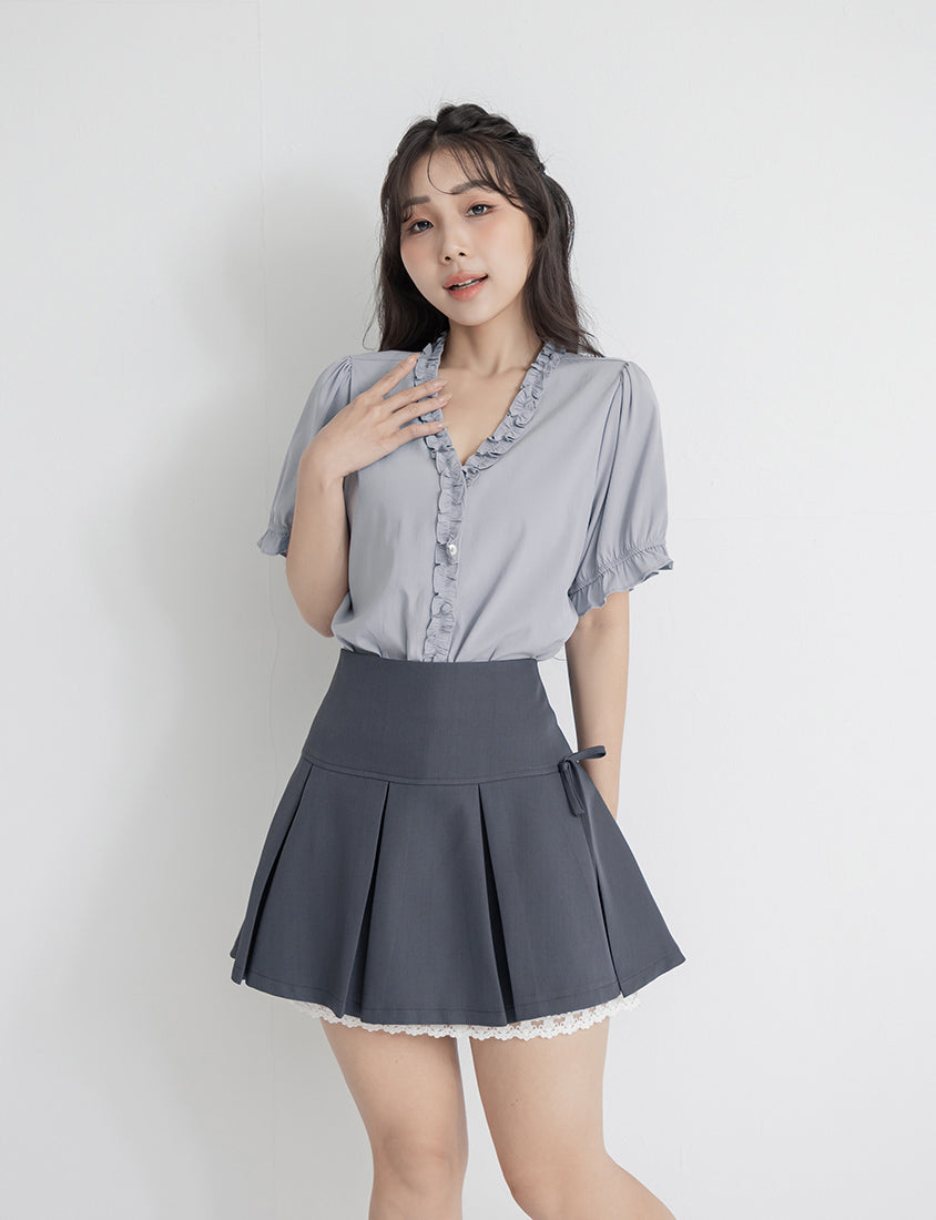Sweet Bow Lace Pleated Plus Size Mini Skirt