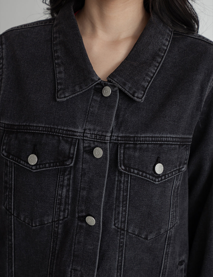 Heartbeat Applique Embroidered Oversized Denim Jacket (Unisex)
