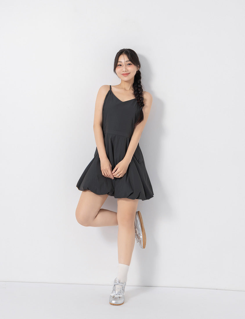 Cute Bubble Hem Adjustable Strap Plus Size Mini Dress