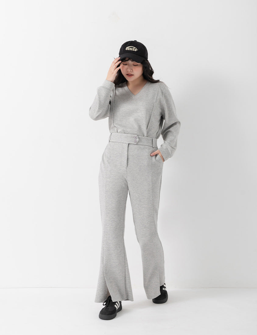 QQ Yogurt Touch Cotton Asymmetric Double-Button Plus Size Flare Pants