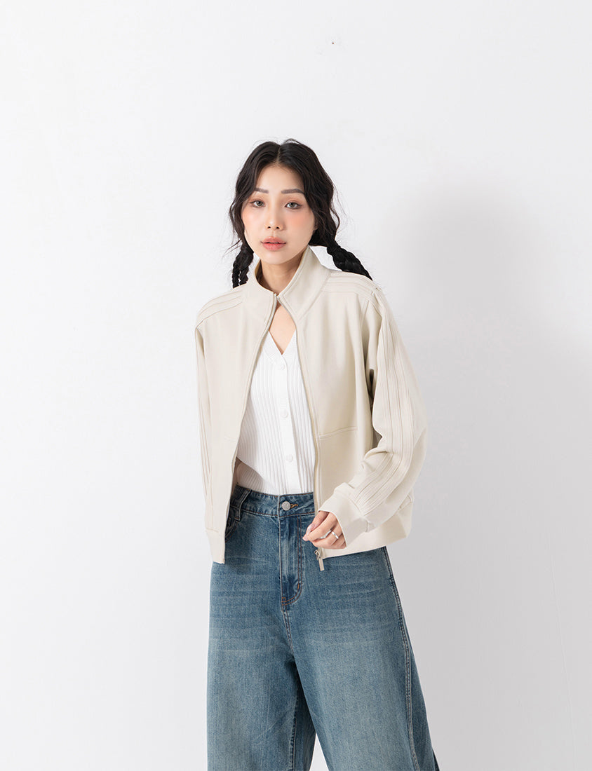 Webbing Contrast Cloud Cotton Cropped Plus Size Jacket