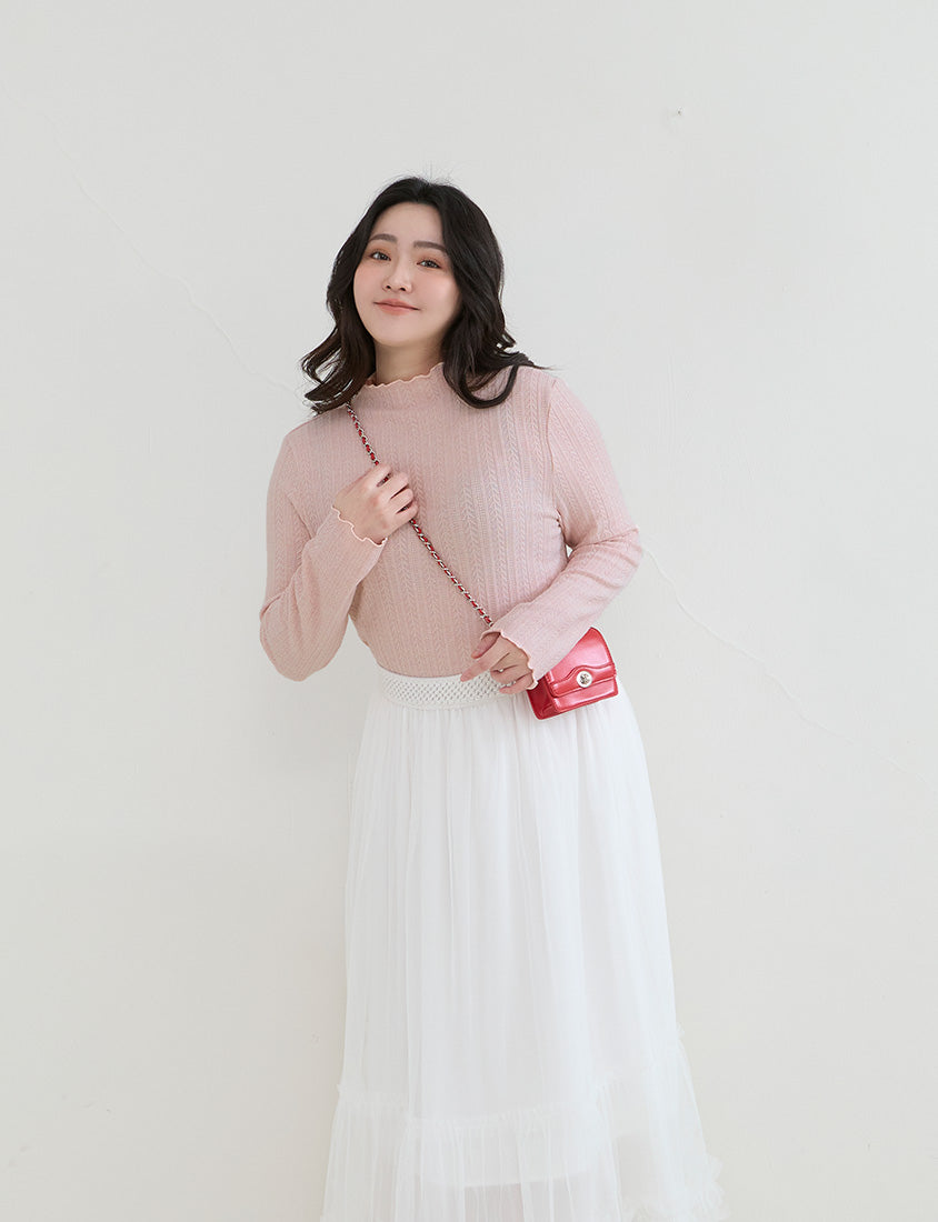 Soft Cable Knit Ribbed Rolled Edges Long Sleeve Plus Size Top