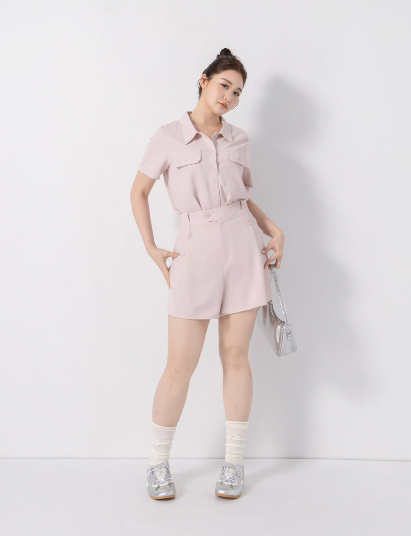 Contrast Stitch Lightweight Utility Chiffon Plus Size Shirt