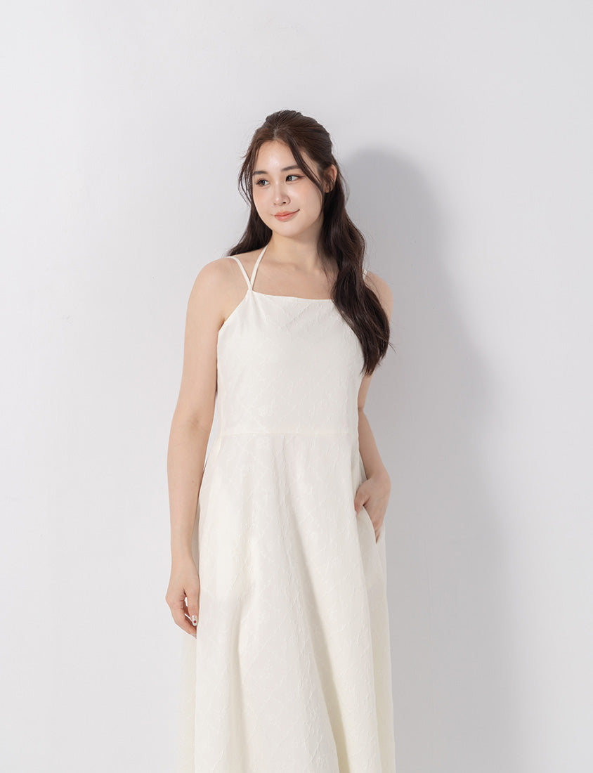 Elegant Jacquard Tie-Back Plus Size Maxi Dress