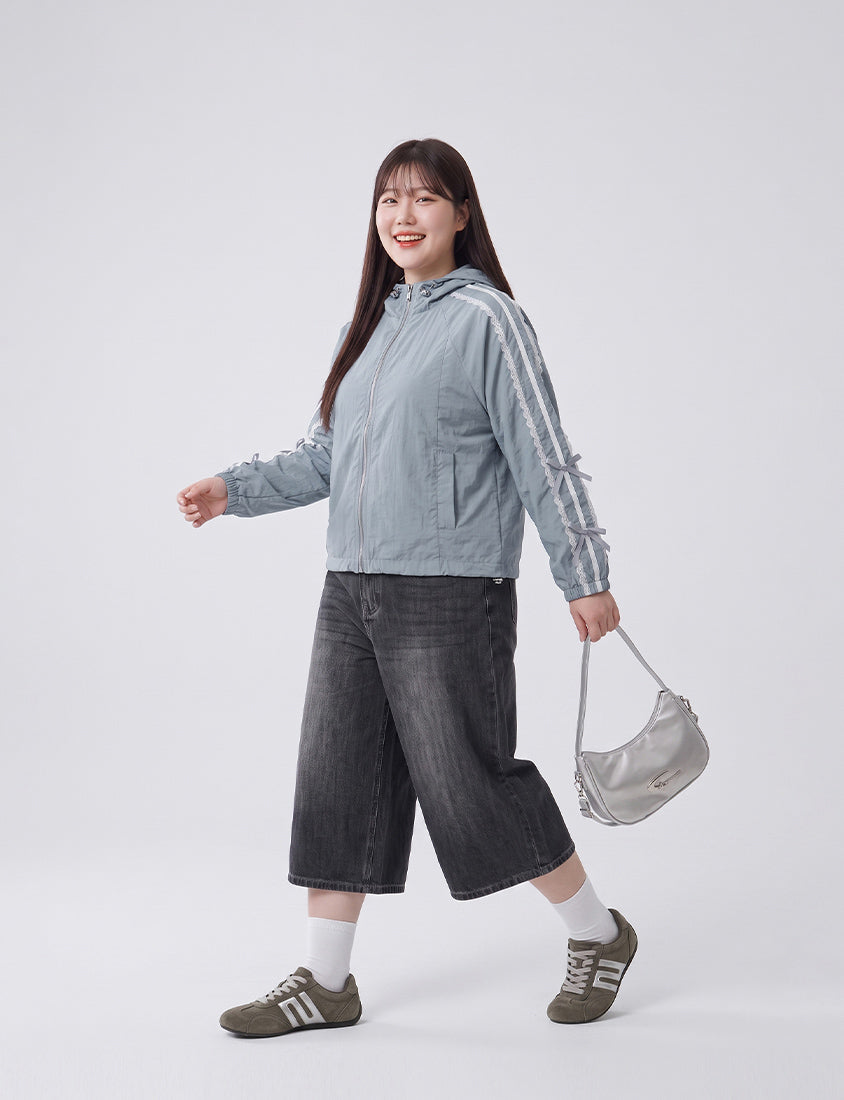 Lace Water-Repellent Hooded Plus Size Trench Coat