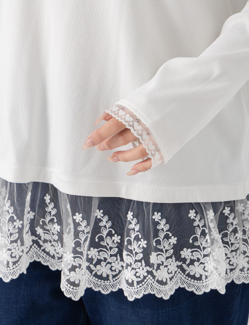 Layering Essential Lace Panel Knit Plus Size Top