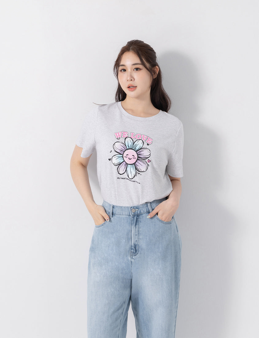3D Gradient Floral Print Plus Size Tee