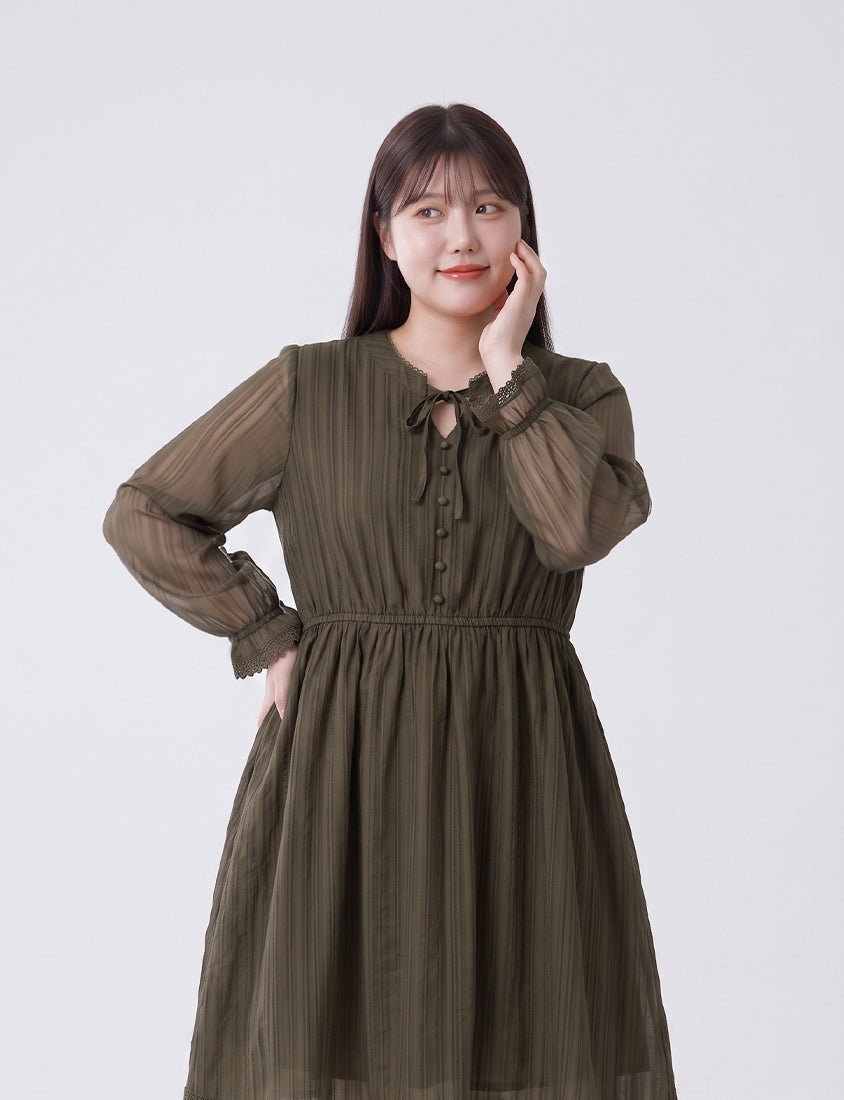 Vintage Lace Cinched Waist Plus Size Mini Dress