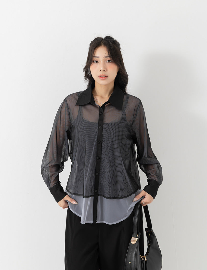 MISS. Japanese-Inspired Ethereal Sheer Layered Plus Size Shirt
