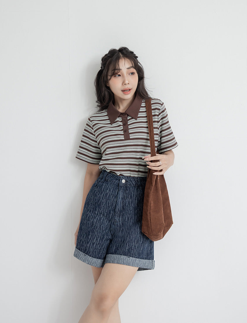 Textured Two-Tone Denim Cuffed Plus Size Shorts