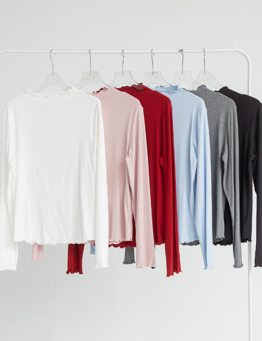 Ribbed Lettuce Trim Mock Neck Plus Size Top
