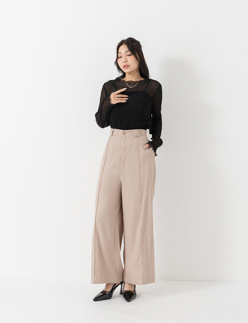 MISS. Ethereal Crinkle Sheer Mock-Neck Plus Size Top