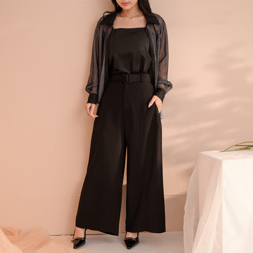 MISS. Tailored Wrinkle-Resistant Plus Size Wide Leg Pants (With Belt)