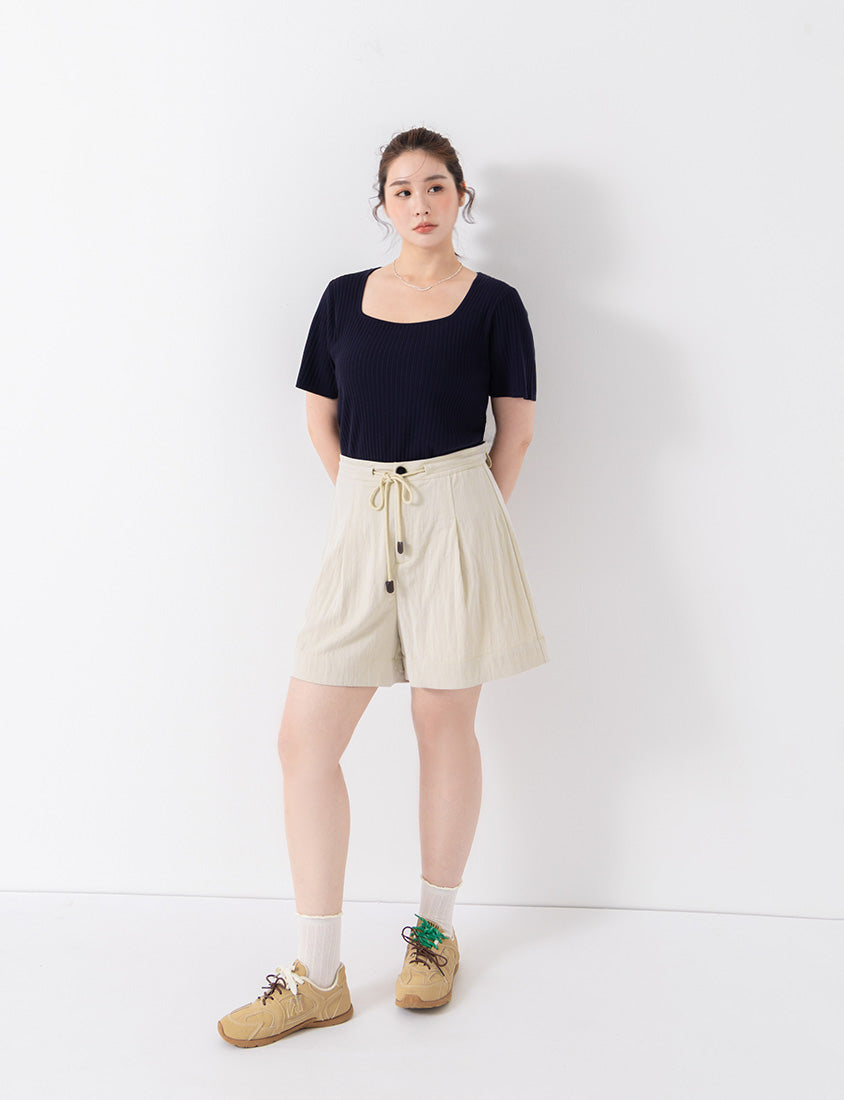 Classic Multicolor Square Neck Ribbed Knit Plus Size Top