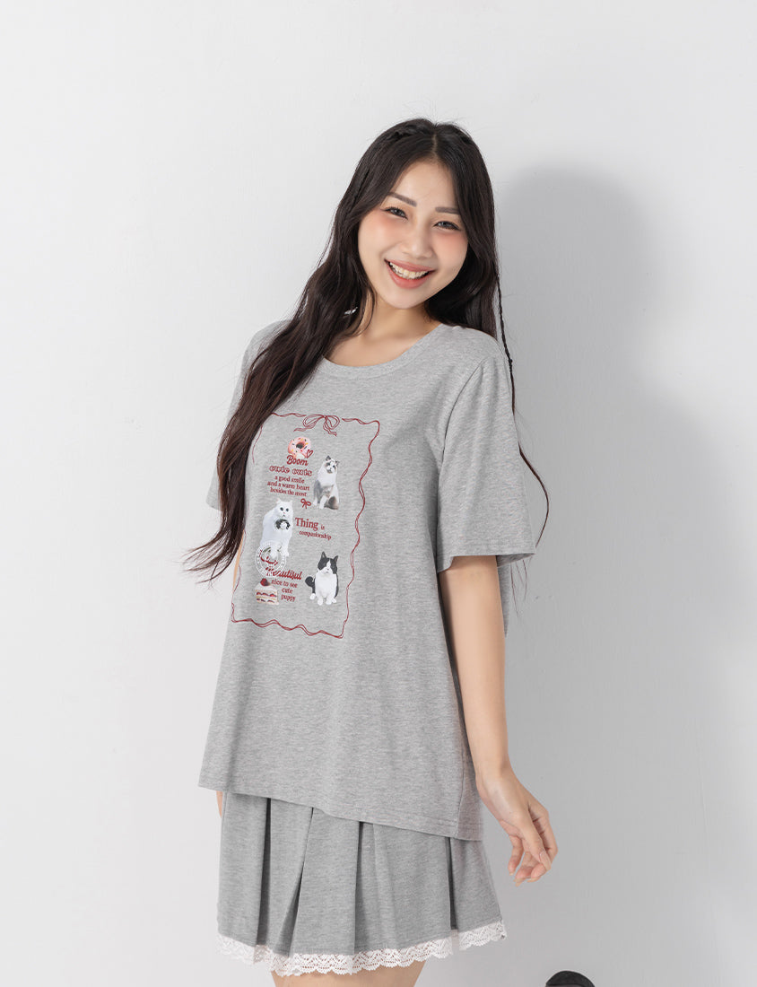 Cute Cat Print Oversized Plus Size Tee