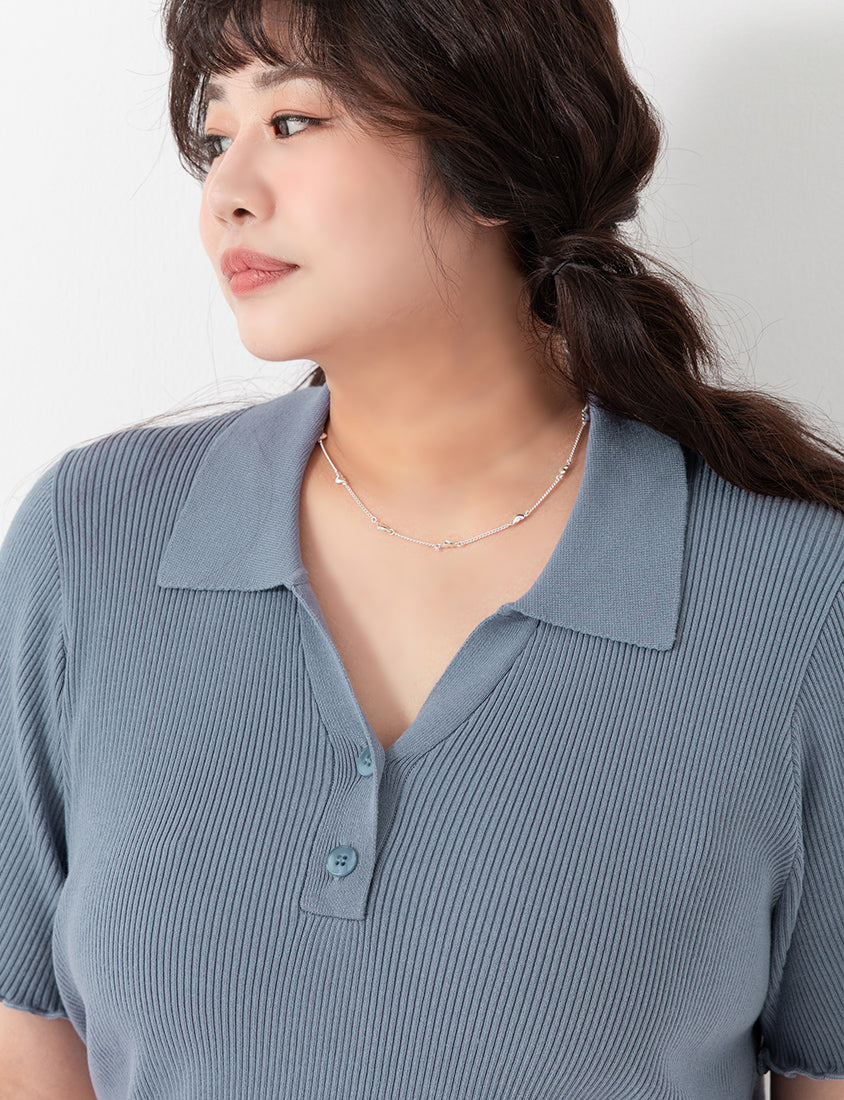 MISS. Polo Collar Ribbed Knit Plus Size Top