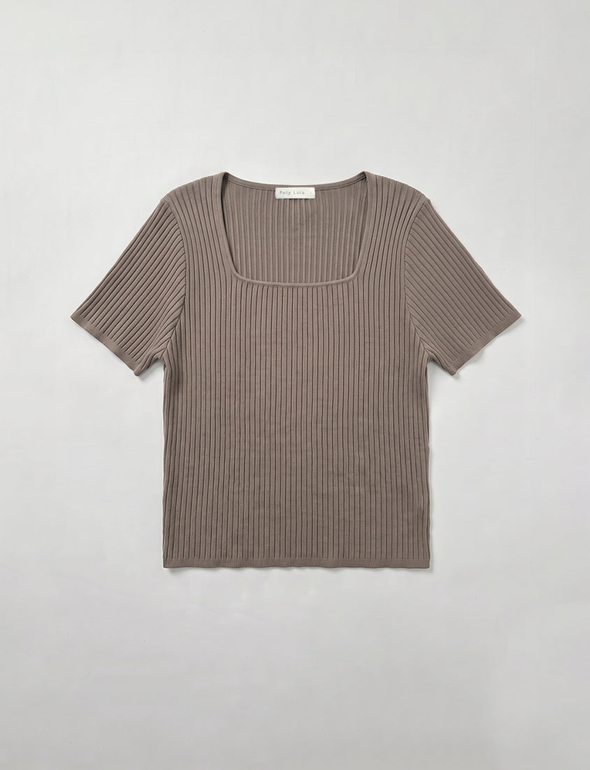 Classic Multicolor Square Neck Ribbed Knit Plus Size Top