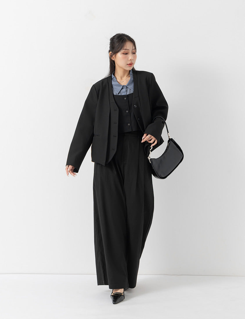 MISS. Chic Faux Two-Piece Collarless Suit Plus Size Jacket
