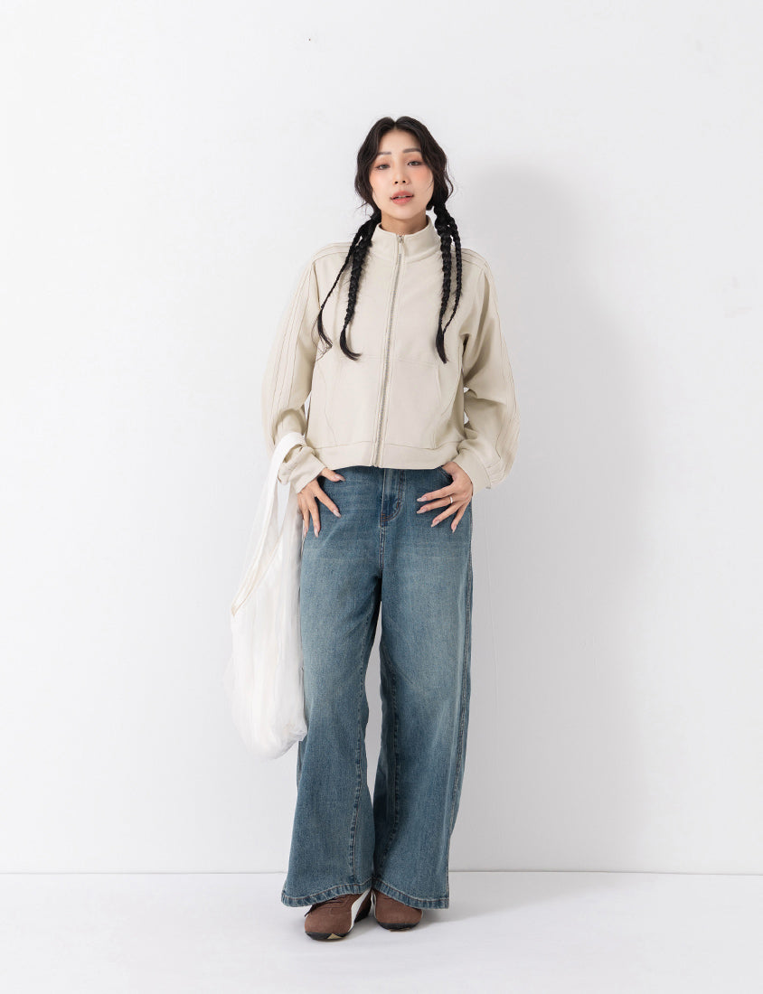 Webbing Contrast Cloud Cotton Cropped Plus Size Jacket